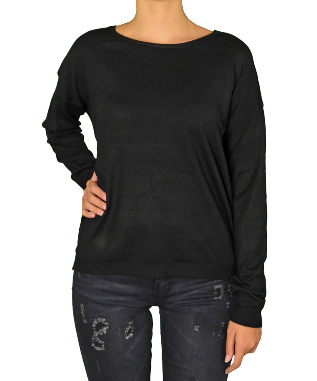 Γυναικεία πλεκτή μακρυμάνικη μπλούζα μαύρη MX3003F